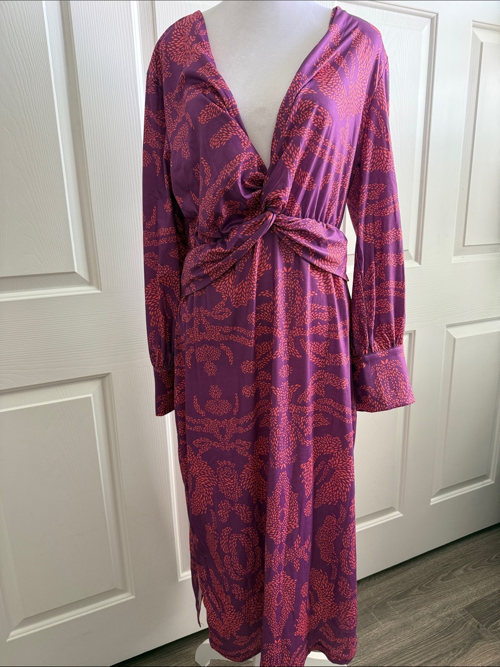 Purple and Coral Knot-Front Midi Dress - Mayberry